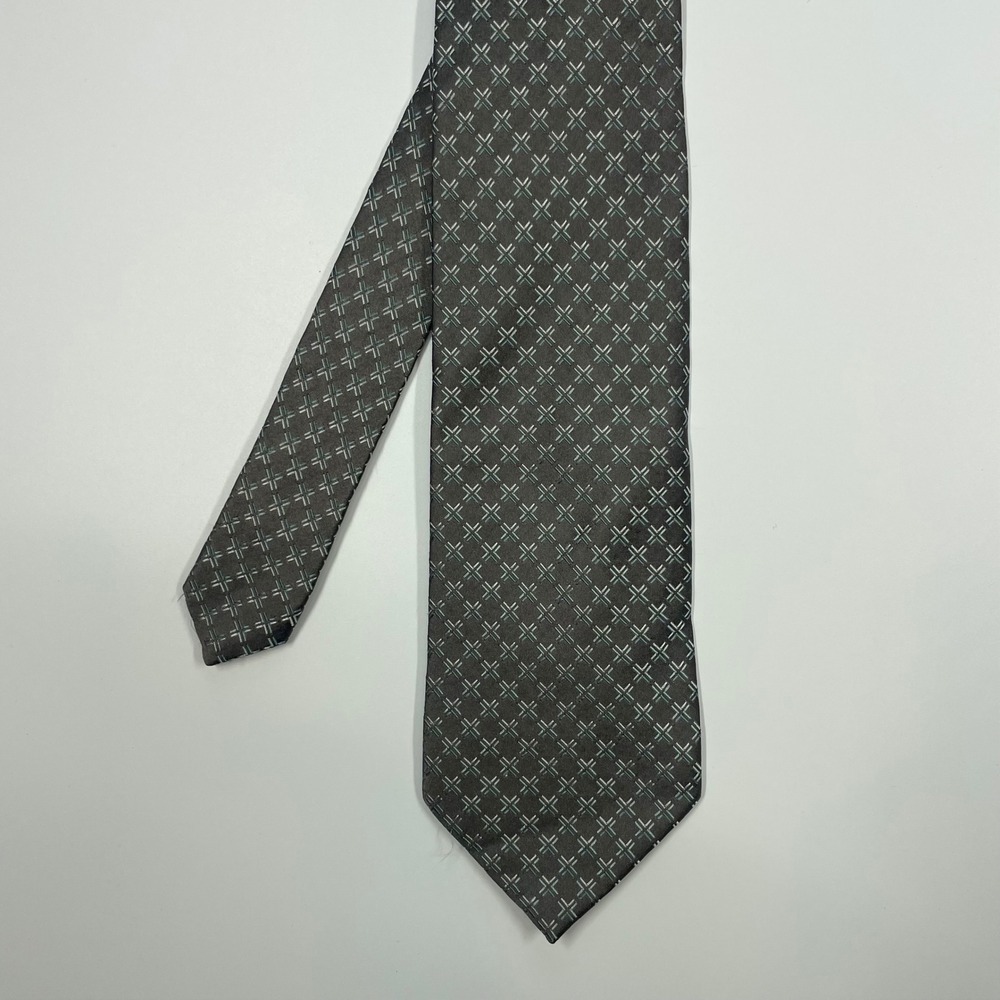 Claiborne Brown Geometric Silk Hand Made Necktie Mens OSFA